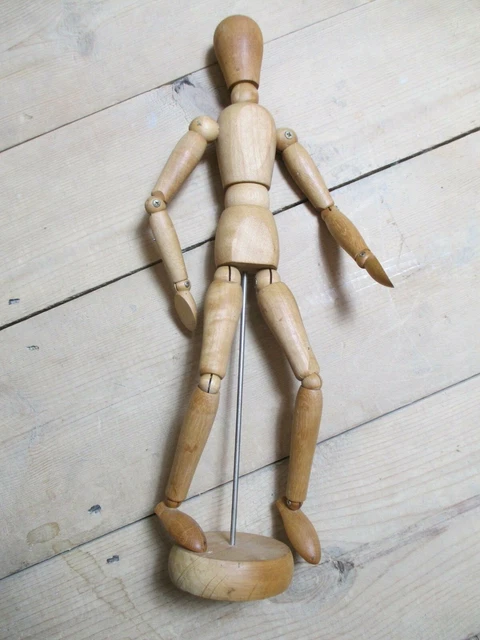 Articulated Wooden Model For Artists - Jointed Human - 13 Inches On Stand-USED