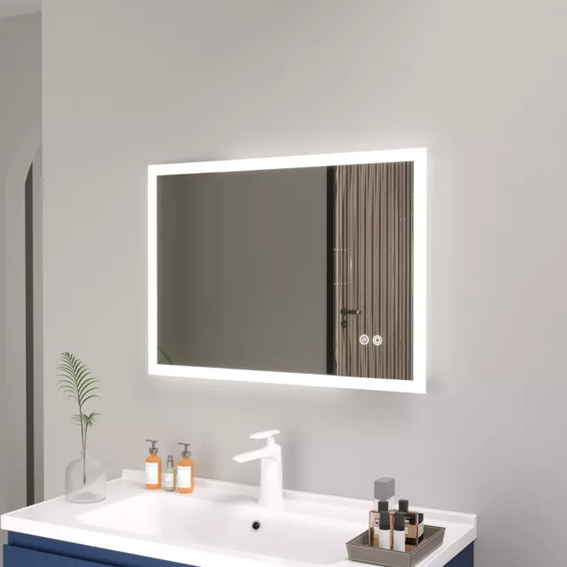 Bathroom Mirror With LED Lights Anti-fog Demister 3-colors Dimmable Wall Mounted