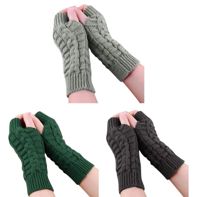 Winter Long Half Finger Fingerless Gloves Arm Hand Warmer Knitted Mittens Gift
