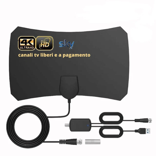 ANTENNA TV INTERNA Amplificata per Digitale Terrestre Ricezione fino a 120 Km EUR 14,99