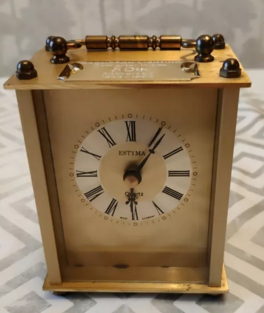 Vintage Estyma Brass Carriage Clock Quartz West German 2