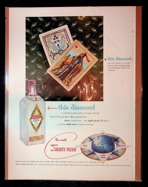 1950s Gilbey's London Dry Gin This Diamond Playing Cards Art Vintage Print Ad