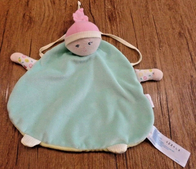 T6G / doudou plat poupée lutin bleu vert rose COROLLE