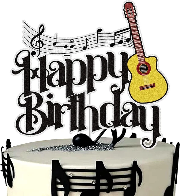 Guitar Happy Birthday Cake Topper Black Glitter Musical Music Notes Cake Decorat