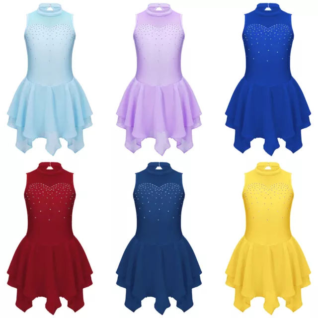 Kids Girls Sleeveless Shiny Mesh Ballet Dance Dress Figure Ice Skating Leotards