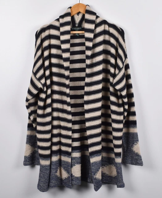 Ralph Lauren Lrl Rayé Coton Lin Femme Pull Cardigan Taille L