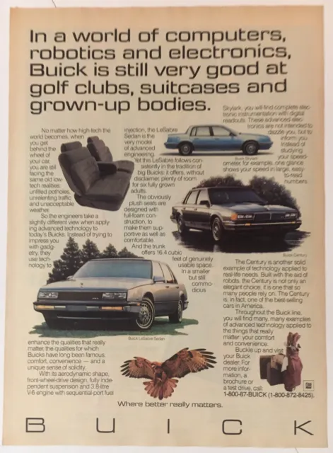 Buick Skylark Century LeSabre 1987 Vintage Print Ad 8x11 Inches Wall Decor