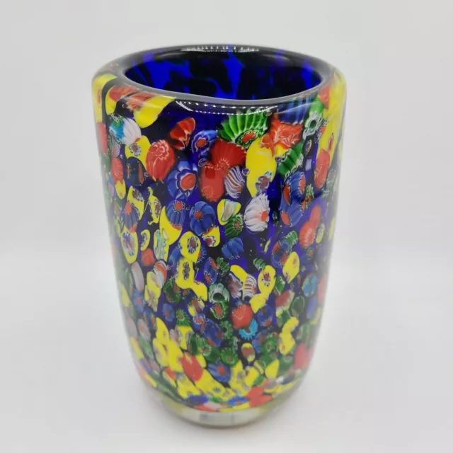 Millefiori Blue Art Glass Vase Heavy