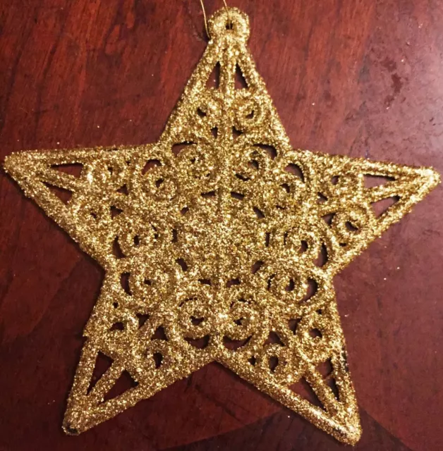 Glittered Star Ornament, Gold, Sparkling Glitter Scrolls, Buy $10=Free Ship!