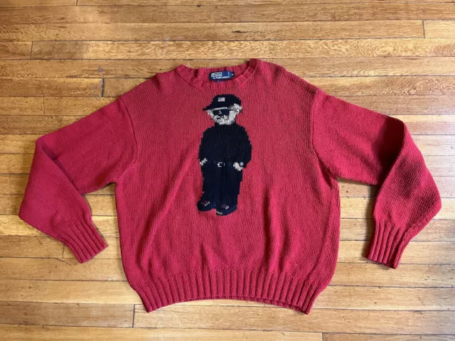VINTAGE POLO RALPH Lauren Sweater Men’s Extra Large Red Cool Bear Hand ...