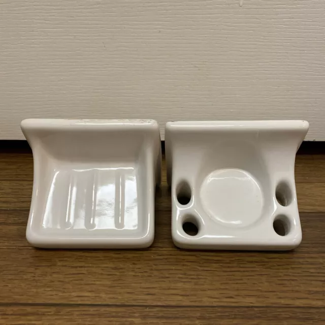 Sink Set Ivory Glossy Ceramic Soap Dish Cup & Toothbrush Holder  NEW OLD STOCK