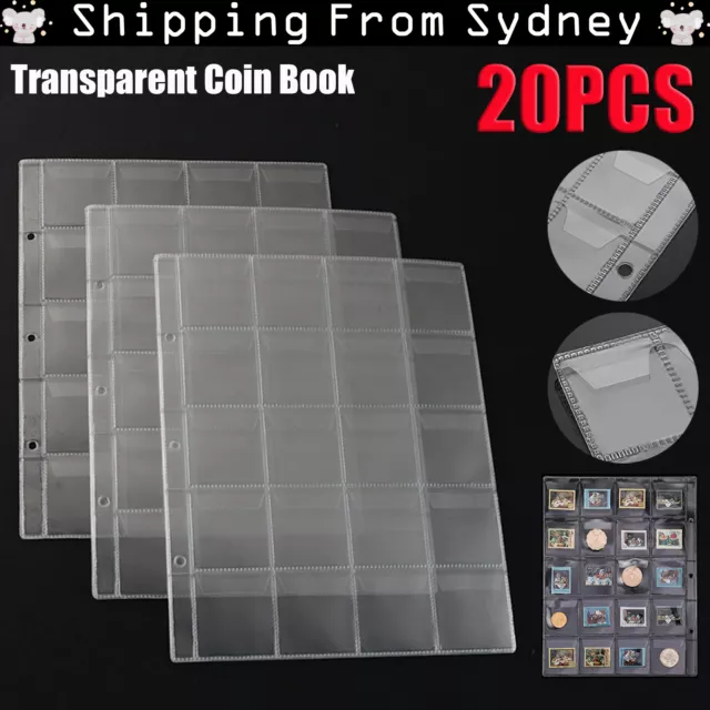 20 Sheets 20 Pockets Coin Holders Folder Pages Collection Album Storage Sleeve A