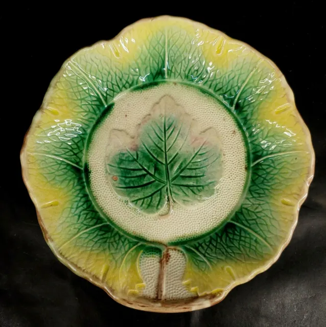 Antique Arsenal Pottery Majolica Leaf Plate Spongeware Trenton NJ 1880s s-2J