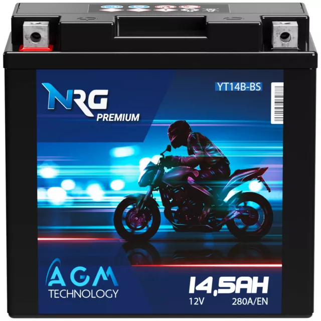 NRG YT14B-4 AGM Motorradbatterie 14,5Ah 12V Batterie YT14B-BS 51201 51422 14Ah