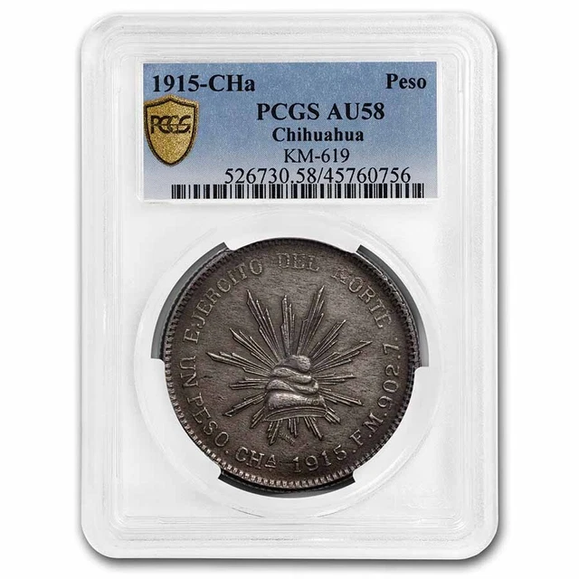 1915-CHa FM Mexico Silver Peso AU-58 PCGS (Chihuahua) - SKU#273807