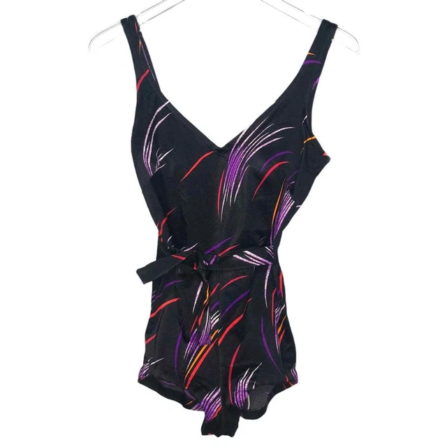 1970s Rose Marie Reid Belted One Piece Swimsuit Maillot Black 12