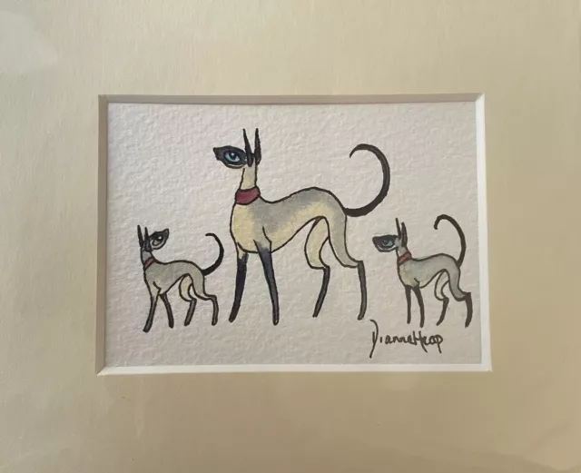 1010 Dianne Heap Aceo Miniature Original Painting Cat Kittens Siamese Oriental