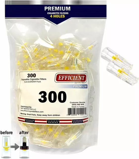 EFFICIENT Cigarette Filter Tips [4 Holes] Block,Filter Out Tar & Nic (300) Bulk