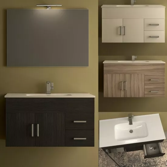 Mobile Bagno sospeso da 100 cm 3 colori arredo con lavabo in ceramica mobili |A0