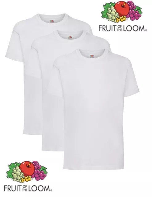 3 Fruit Of The Loom Boys Girls Kids Childrens Plain Cotton WHITE T-Shirts