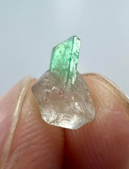 Well Terminated Amazing Panjshir Green Emerald Small Crystal On Quartz. 1.6 CT