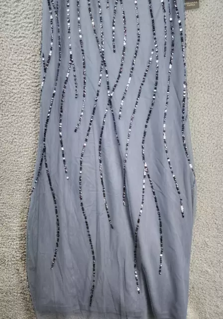 ADRIANNA PAPELL Beaded One-shoulder Dress Women's 0 Dusty Blue Side-zip Closure~ 2