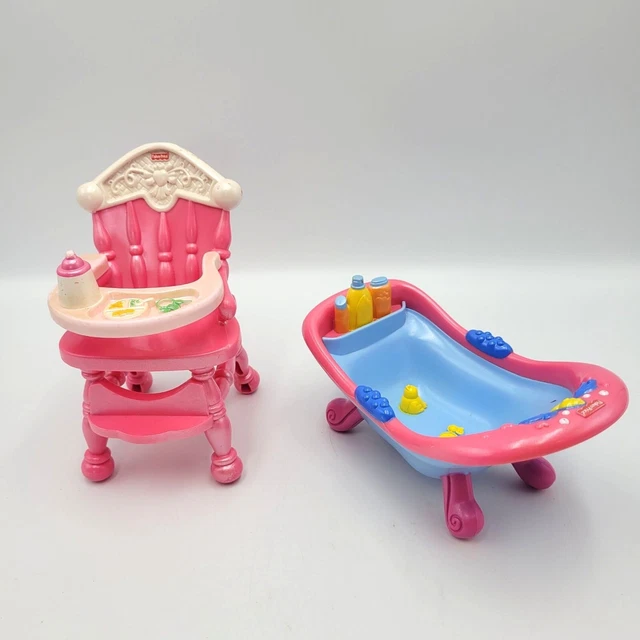 Fisher Price 2006 Snap n Style Baby Doll High Chair and Bathtub Doll Furniture