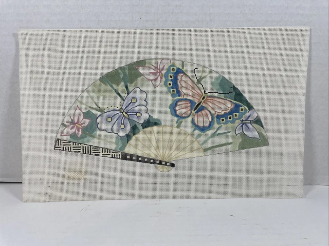 Fantasioso Ventilador de Mariposas Lienzo con Aguja Pintado a Mano 18 Cuentas