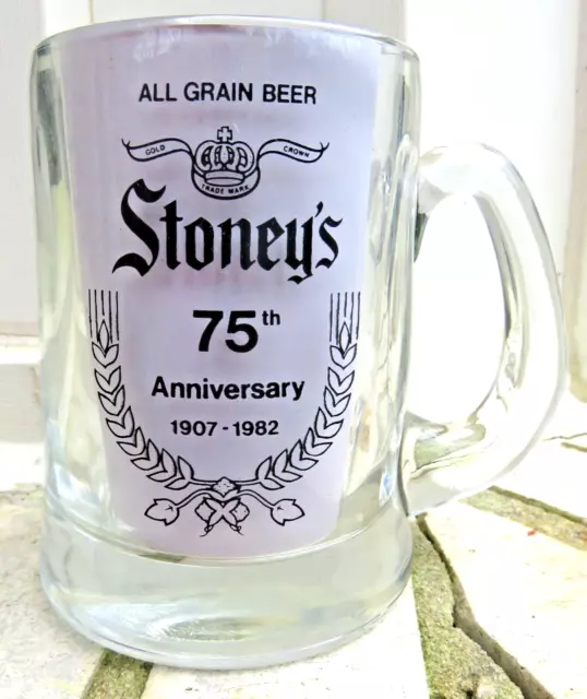 Stoney's All Grain Beer 1907-1982 75th Anniversary Glass Beer Stein Smithton PA