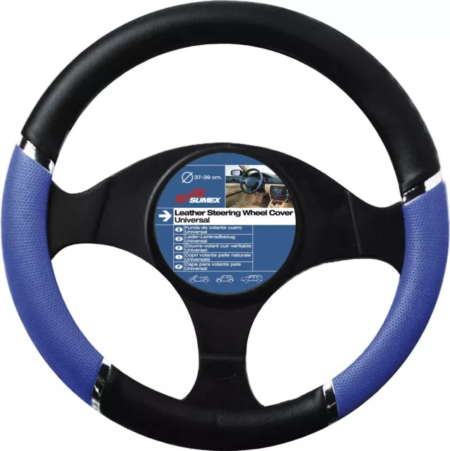 Small Van and Car Steering Wheel Protection Sleeve Cover - Black, Chrome & Blue