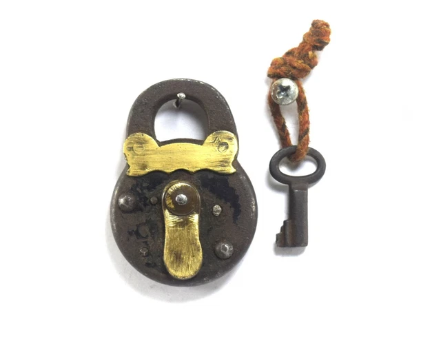 Antico Ferro Lucchetto Con Ottone Aderente Bello Design Unico G2-383
