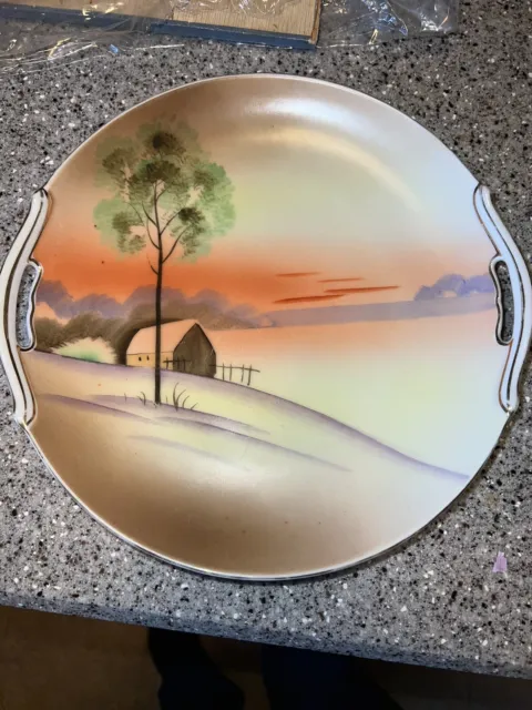 Vintage Meito China  Plate With  Sunset /Barn Design  Hand Painted Made In Japan