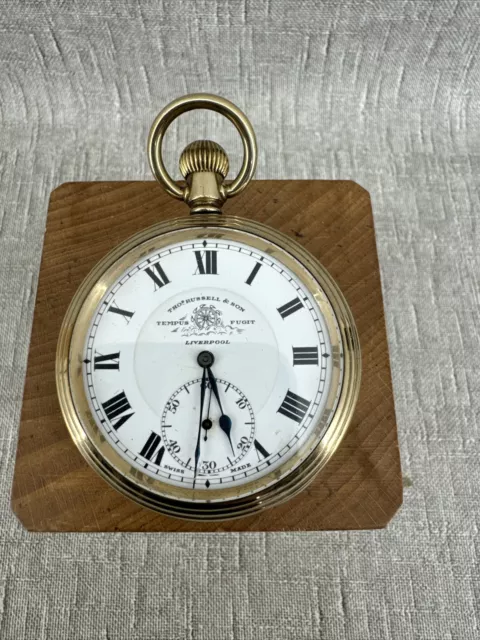 THOS RUSSELL & SON LIVERPOOL ELGIN CASE MENS VINTAGE POCKET WATCH Swiss Movement