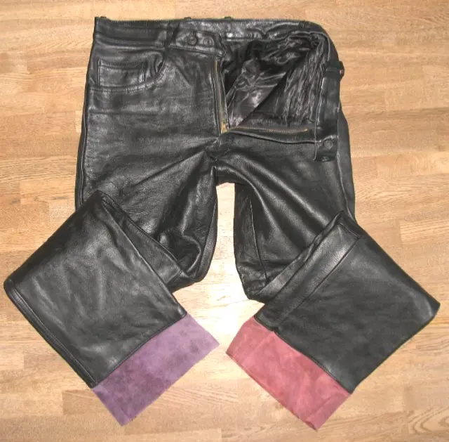 Grasso Uomo- Jeans IN Pelle / Moto - Pantaloni di Pelle IN Nero Circa W32 "/ L32