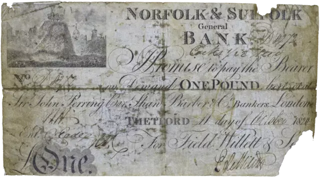 Norfolk & Suffolk General Bank 1820 £5 banknote Outing 2158a