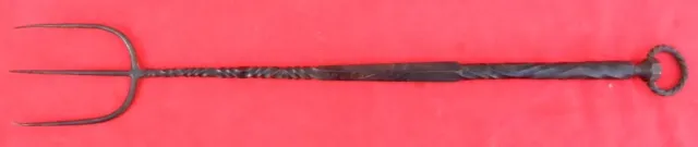 Antique 19th Hand Forged Wrought Iron Roasting Fork Fireplace FANCY TWIST