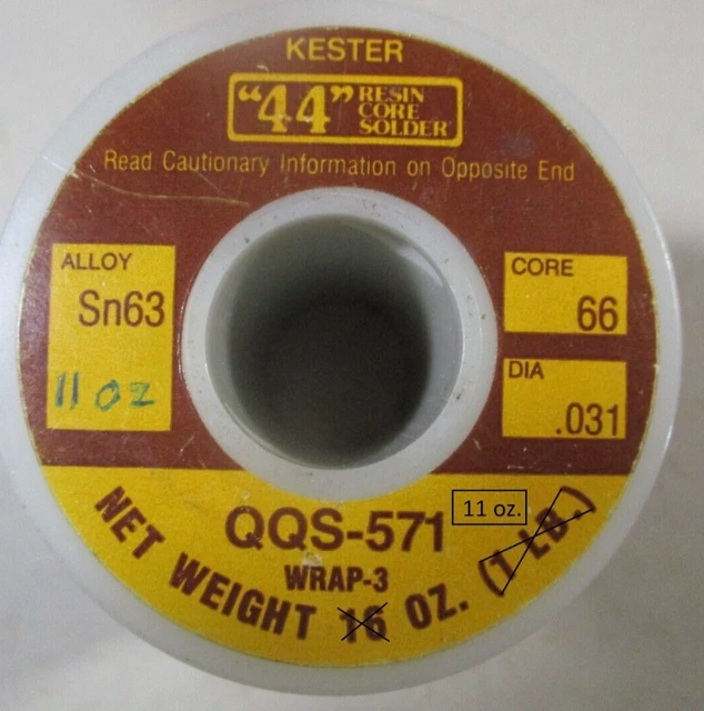 KESTER Sn63 DIA .031 QQS-571 WRAP-3 CORE 66 FLUX-44 11OZ
