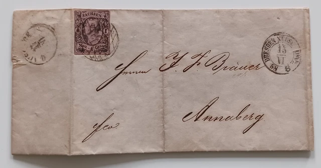 Sachsen 15. Juni 1858: Mi Nr 9 auf kompletten Brief in guter Erhaltung!