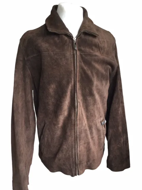 CHAPS RALPH LAUREN Suede Leather Jacket Brown Men's M / L Flannel Lined