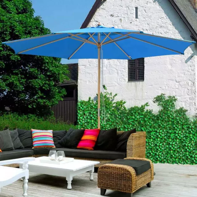 9ft 13ft Patio Wooden Umbrella Sunshade Wood Pole UV Resist Outdoor Beach Garden