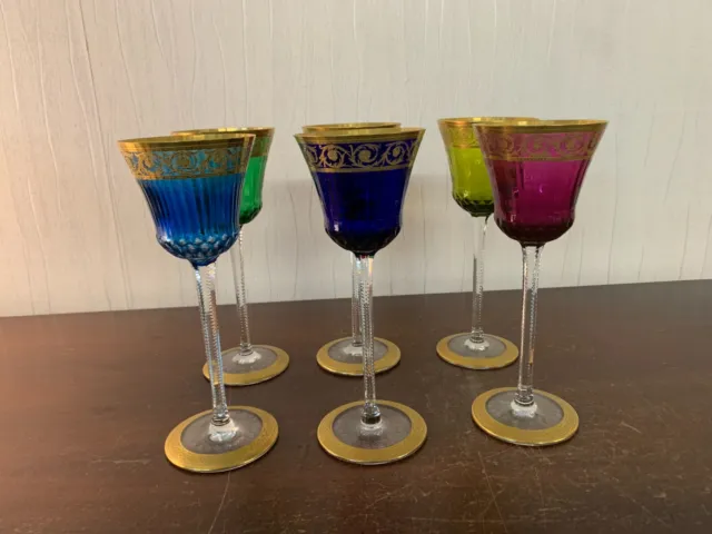 6 Bicchieri da Vino Colore Modello Thistle IN Cristallo Di Saint Louis ( Rrp 3