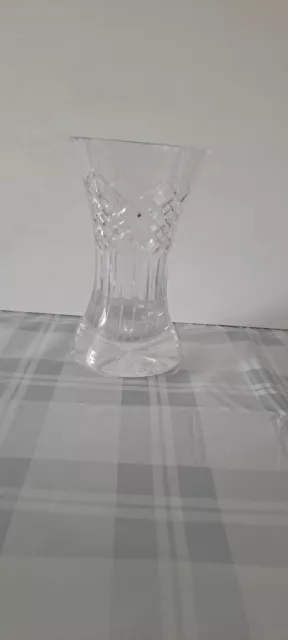 VINTAGE Large Flower Vase Hand-Cut Lead Crystal  Etched Heavy Glass