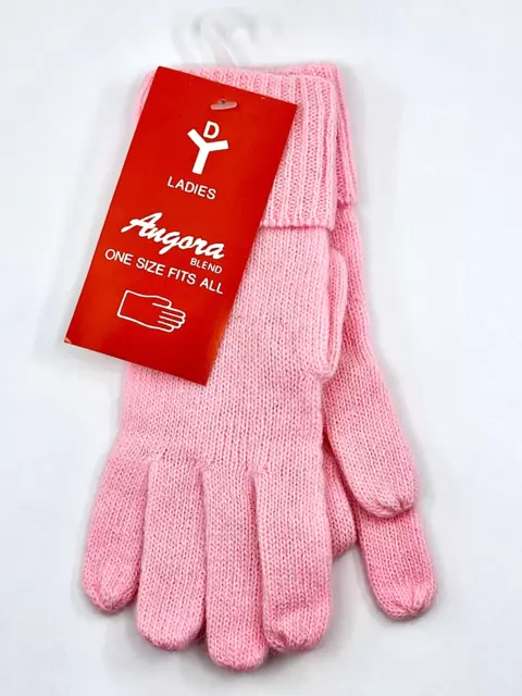 * Wow! Vintage David & Young Pink Angora Blend Knit Gloves * New With Tags *