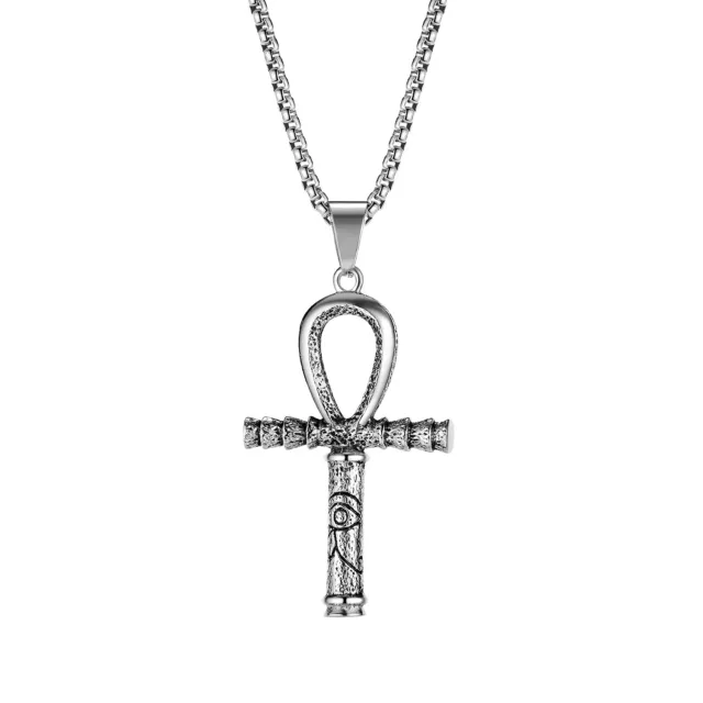 Herren Halskette Anhänger Ägyptische Ankh kreuz Anch Edelstahl Kette Silber