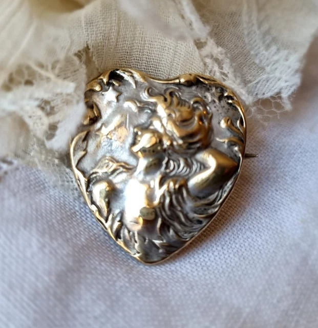 Broche Ancienne Art Nouveau – Oiseau, Perle Et Strass – Laiton Doré Début XXe
