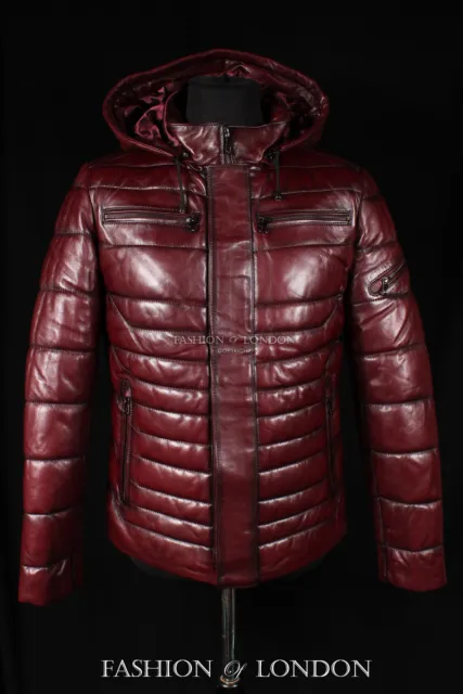 Men's PUFFER Quilted Leather Jacket Cherry Italian Lambskin Leather Jacket 2