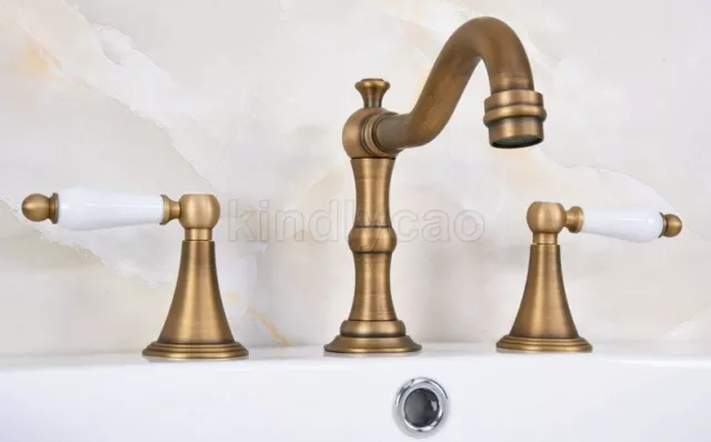 Vintage Bathroom Basin Widespread Faucet Vanity Sink 2 Knob Tub Brass Mixer Tap