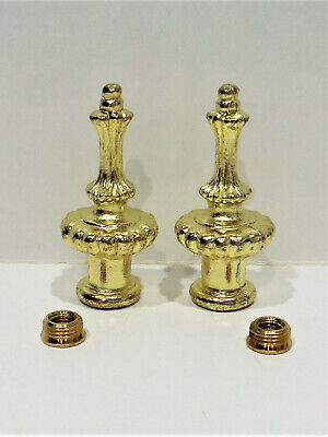 Pair Lamp Shade Finials-Ornate Polished Brass-Plated Cast Metal-Dual Thread