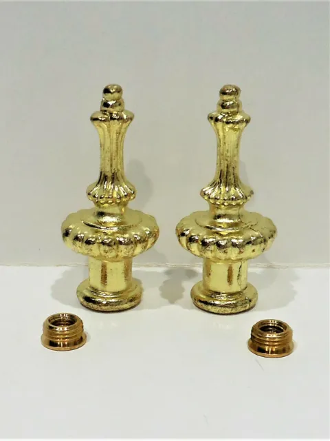 Pair Lamp Shade Finials-Ornate Polished Brass-Plated Cast Metal-Dual Thread