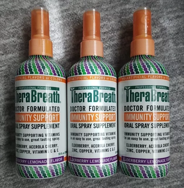 3 Pack  TheraBreath IMMUNITY SUPPORT ORAL SPRAY SUPPLEMENT 10 fl oz